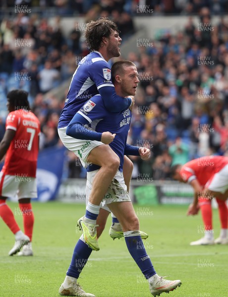 190926 Cardiff City v Charlton Athletic, EFL Sky Bet Championship - Jack Moylan of Cardiff City celebrates with Ollie Tanner of Cardiff City after scoring the third goal