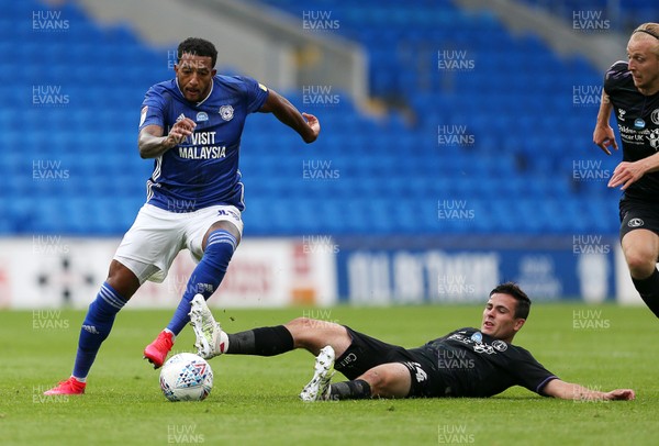300620 - Cardiff City v Charlton Athletic - SkyBet Championship - Nathaniel Mendez-Laing of Cardiff City is tackled by Josh Cullen of Charlton Athletic