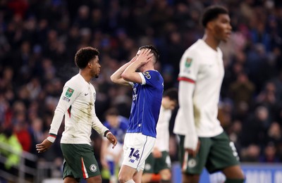 161225 - Cardiff City v Chelsea - EFL Cup Quarter Final - A dejected David Turnbull of Cardiff after missing a shot at goal