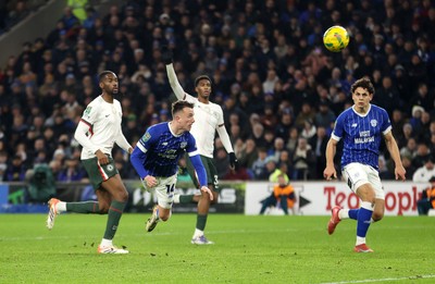 161225 - Cardiff City v Chelsea - EFL Cup Quarter Final - David Turnbull of Cardiff headers the ball to score a goal