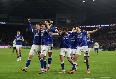 161225 - Cardiff City v Chelsea - EFL Cup Quarter Final - David Turnbull of Cardiff celebrates scoring a goal with team mates