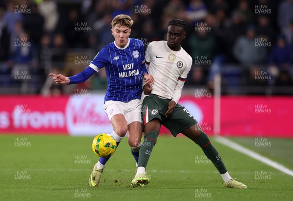 161225 - Cardiff City v Chelsea - EFL Cup Quarter Final - Tyrique George of Chelsea is challenged by Joel Bagan of Cardiff 
