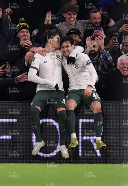 161225 - Cardiff City v Chelsea - EFL Cup Quarter Final - Alejandro Garnacho of Chelsea celebrates scoring a goal with Facundo Buonanotte 