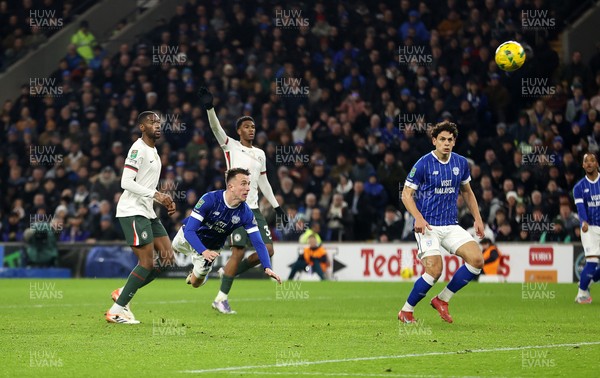 161225 - Cardiff City v Chelsea - EFL Cup Quarter Final - David Turnbull of Cardiff headers the ball to score a goal