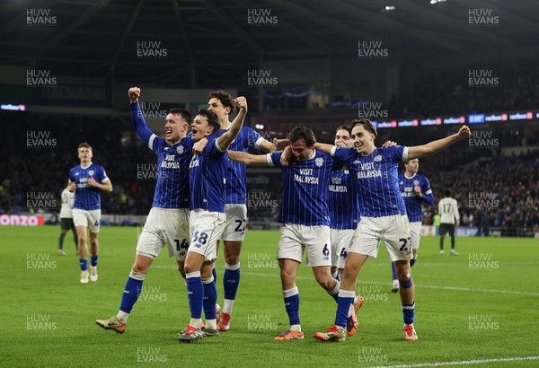 161225 - Cardiff City v Chelsea - EFL Cup Quarter Final - David Turnbull of Cardiff celebrates scoring a goal with team mates