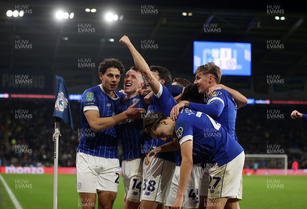 161225 - Cardiff City v Chelsea - EFL Cup Quarter Final - David Turnbull of Cardiff celebrates scoring a goal with team mates
