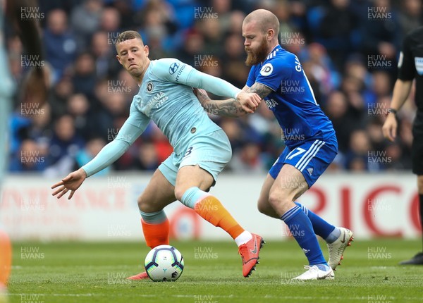 310319 - Cardiff City v Chelsea, Premier League - Ross Barkley of Chelsea is challenged by Aron Gunnarsson of Cardiff City