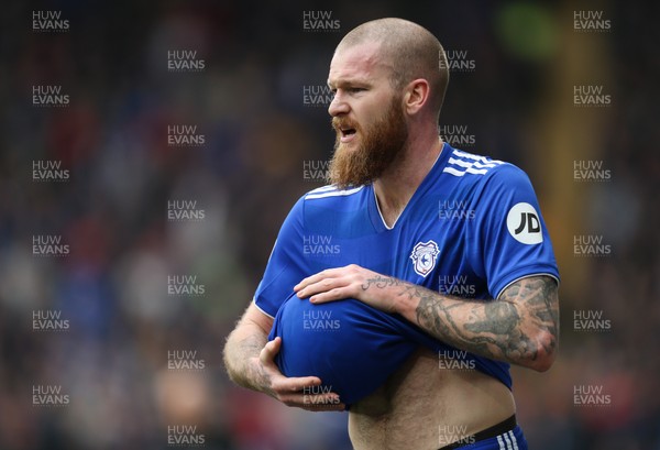 310319 - Cardiff City v Chelsea, Premier League - Aron Gunnarsson of Cardiff City prepares for a long throw into the penalty box