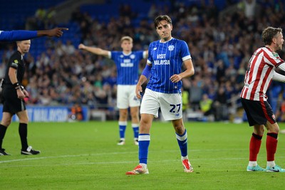 260825 - Cardiff City v Cheltenham Town - Carabao Cup Round Two - Joel Colwill of Cardiff City celebrates scoring a goal