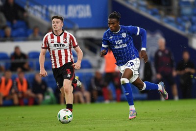 260825 - Cardiff City v Cheltenham Town - Carabao Cup Round Two - Tanatswa Nyakuhwa of Cardiff City