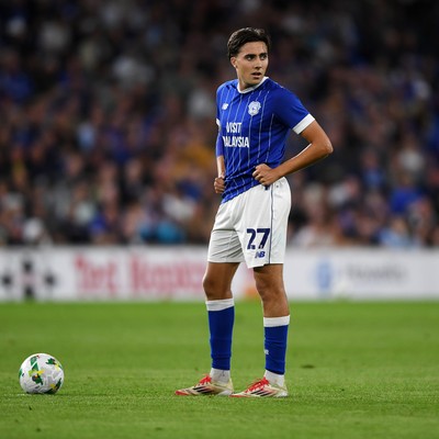 260825 - Cardiff City v Cheltenham Town - Carabao Cup Round Two - Joel Colwill of Cardiff City