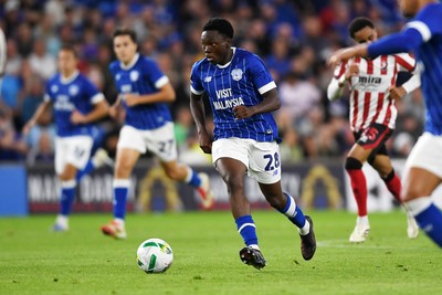 260825 - Cardiff City v Cheltenham Town - Carabao Cup Round Two - Dakarai Mafico of Cardiff City