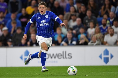 260825 - Cardiff City v Cheltenham Town - Carabao Cup Round Two - Cian Ashford of Cardiff City