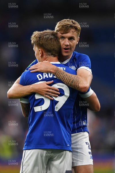 260825 - Cardiff City v Cheltenham Town - Carabao Cup Round Two - Isaak Davies of Cardiff City celebrates scoring a goal with Joel Bagan of Cardiff City