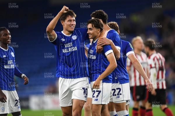 260825 - Cardiff City v Cheltenham Town - Carabao Cup Round Two - Joel Colwill of Cardiff City celebrates scoring a goal with his brother Rubin Colwill of Cardiff City