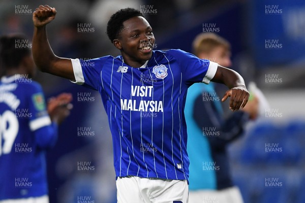 260825 - Cardiff City v Cheltenham Town - Carabao Cup Round Two - Dakarai Mafico of Cardiff City celebrates the win at full time