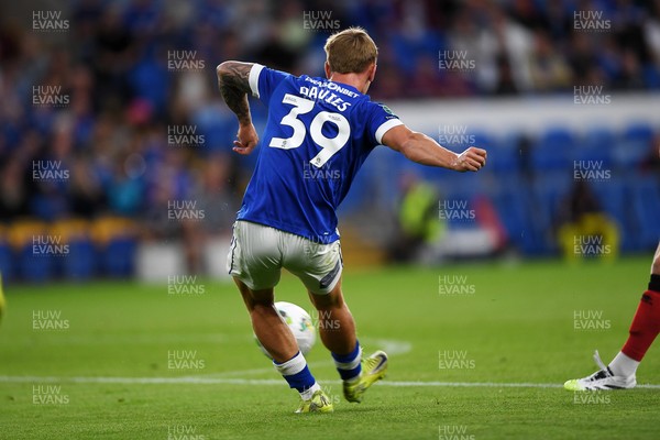 260825 - Cardiff City v Cheltenham Town - Carabao Cup Round Two - Isaak Davies of Cardiff City has a shot on goal