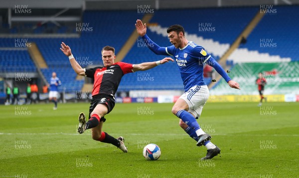 130221 - Cardiff City v Coventry City, Sky Bet Championship - Kieffer Moore of Cardiff City lines up his first goal