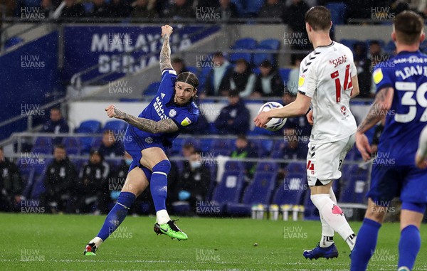 150222 - Cardiff City v Coventry City - SkyBet Championship - Aden Flint of Cardiff City takes a shot at goal
