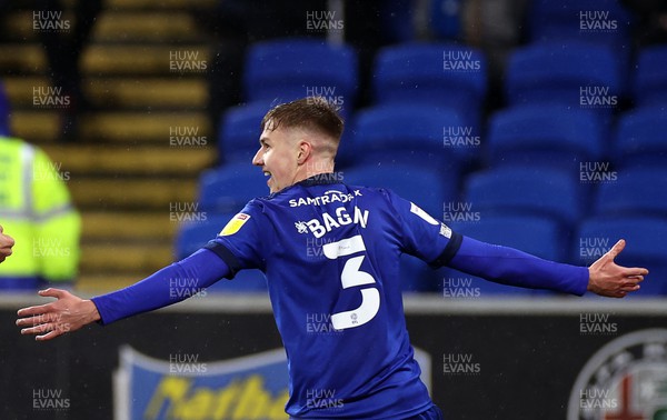 150222 - Cardiff City v Coventry City - SkyBet Championship - Joel Bagan of Cardiff City celebrates scoring a goal with team mates