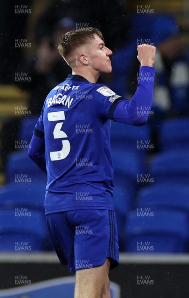 150222 - Cardiff City v Coventry City - SkyBet Championship - Joel Bagan of Cardiff City celebrates scoring a goal with team mates