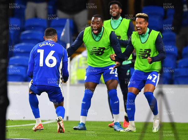190923 - Cardiff City v Coventry City - EFL SkyBet Championship - Karlan Grant of Cardiff City celebrates scoring goal with Yakou Meite and Callum Robinson