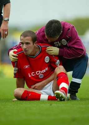 270903Cardiff City v Crewe Alexandra  Crewe's David Wright recieves treatment for injury 