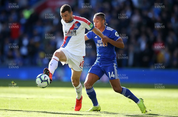 040519 - Cardiff City v Crystal Palace - Premier League - James McArthur of Crystal Palace is challenged by Bobby Reid of Cardiff City