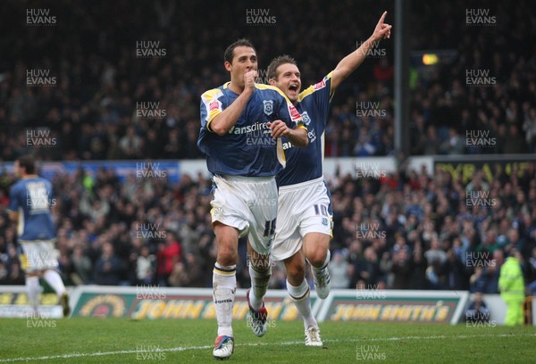 15.11.08 ... Cardiff City v Crystal Palace, Coca Cola Championship -  Cardiff's Michael Chopra celebrates with Stephen McPhail after scoring from the penalty spot 