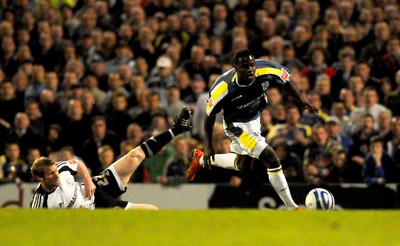 08.04.09 - Championship Football Cardiff City v Derby County Cardiff's Eddie Johnson beats Derby's Andy Todd on his way to score his sides fourth goal 