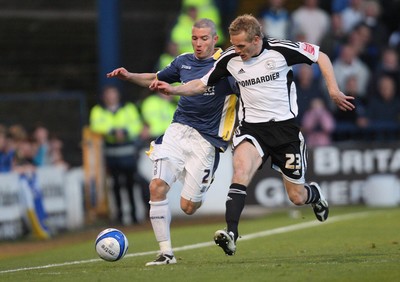 08.04.09.. Cardiff City v Derby County, Coca Cola Championship. -   Cardiff's Kevin McNaughton and Derby's Gary Teale battle for the ball 