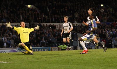 08.04.09.. Cardiff City v Derby County, Coca Cola Championship. -   Cardiff's Eddie Johnson scores City's fourth goal 