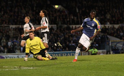 08.04.09.. Cardiff City v Derby County, Coca Cola Championship. -   Cardiff's Eddie Johnson scores City's fourth goal 