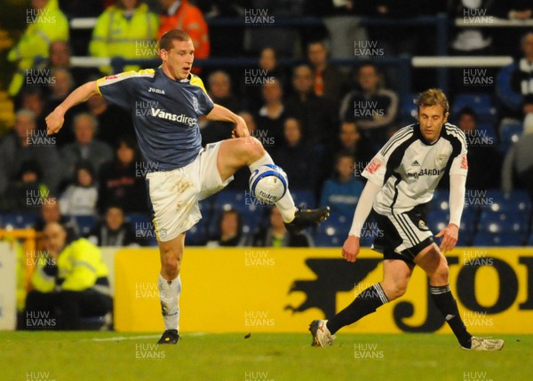 08.04.09 - Championship Football Cardiff City v Derby County Cardiff's Gabor Gyepes keeps control as Derby's Rob Hulse challenges 