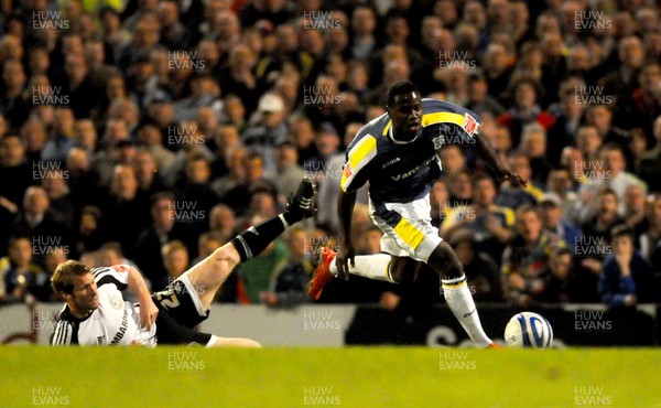 08.04.09 - Championship Football Cardiff City v Derby County Cardiff's Eddie Johnson beats Derby's Andy Todd on his way to score his sides fourth goal 