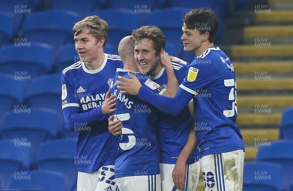 020321 - Cardiff City v Derby County, Sky Bet Championship - Will Vaulks of Cardiff City celebrates scoring the fourth goal with team mates