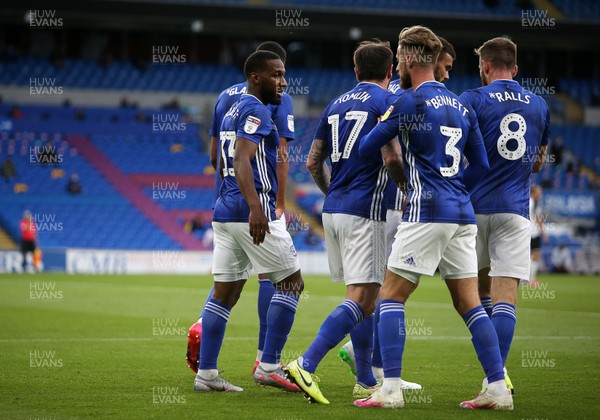 140720 - Cardiff City v Derby County - SkyBet Championship - Junior Hoilett of Cardiff City celebrates scoring a goal with team mates