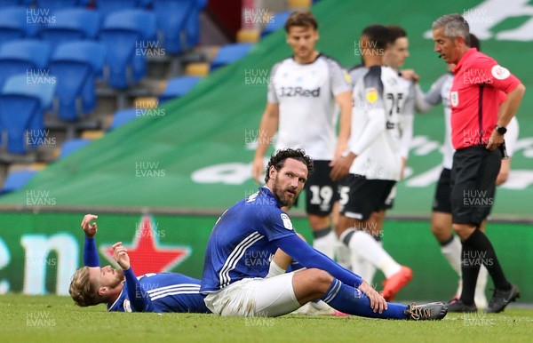 140720 - Cardiff City v Derby County - SkyBet Championship - Dejected Joe Bennett and Sean Morrison of Cardiff City