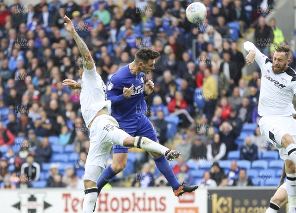 300917 - Cardiff City v Derby County, Sky Bet Championship - Sean Morrison of Cardiff City heads at goal