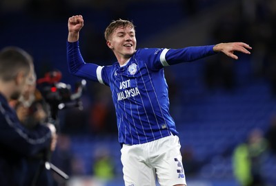 131225 - Cardiff City v Doncaster Rovers - SkyBet League One - Joel Bagan of Cardiff celebrates with the fans at full time