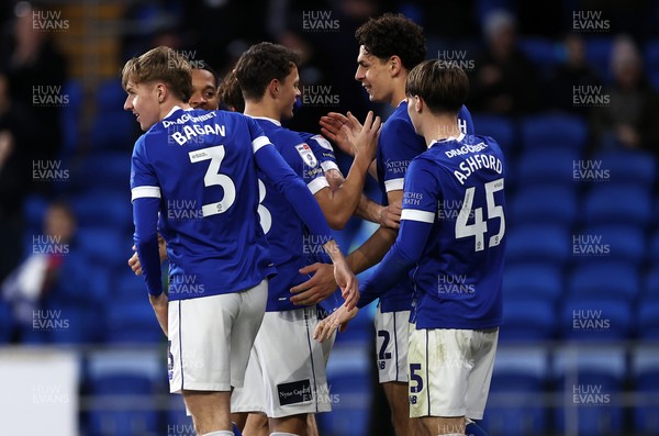 131225 - Cardiff City v Doncaster Rovers - SkyBet League One - Yousef Salech of Cardiff celebrates scoring a goal with team mates