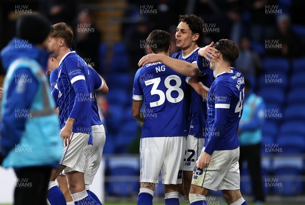 131225 - Cardiff City v Doncaster Rovers - SkyBet League One - Yousef Salech of Cardiff celebrates scoring a goal with team mates