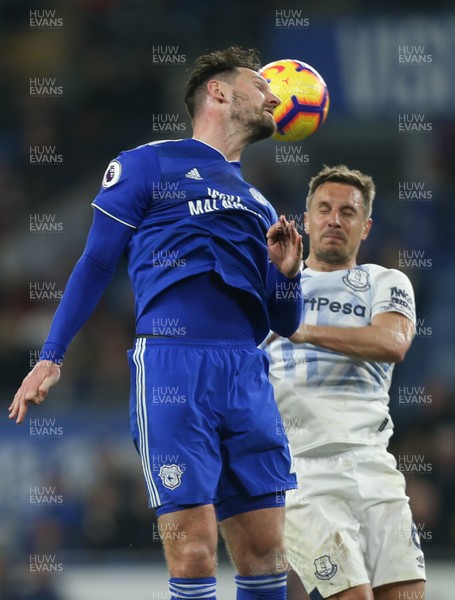 260219 - Cardiff City v Everton, Premier League - Sean Morrison of Cardiff City and Phil Jagielka of Everton compete for the ball
