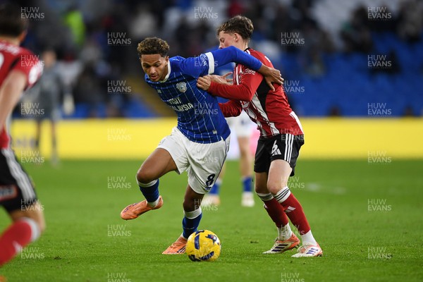 261225 - Cardiff City v Exeter City - Sky Bet League 1 - Omari Kellyman of Cardiff City is challenged by Ethan Brierley of Exeter