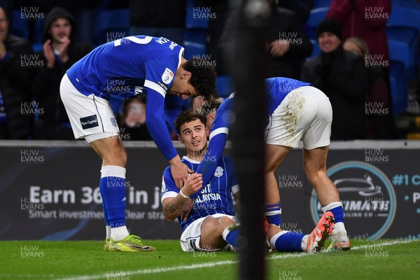 261225 - Cardiff City v Exeter City - Sky Bet League 1 - Alex Robertson of Cardiff City celebrates scoring a goal with team mates