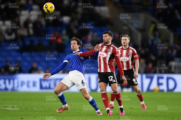 261225 - Cardiff City v Exeter City - Sky Bet League 1 - Ryan Wintle of Cardiff City is challenged by Reece Cole of Exeter