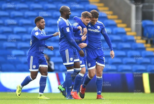 080117 - Cardiff City v Fulham - FA Cup - Anthony Pilkington (2nd from right) of Cardiff City celebrates scoring goal by Ben Evans/Huw Evans Agency