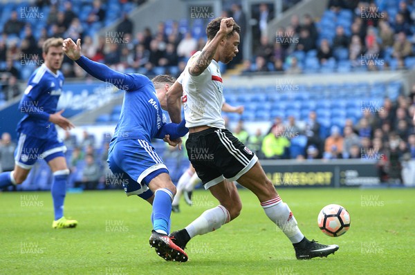 080117 - Cardiff City v Fulham - FA Cup - Ryan Fredericks of Fulham is tackled by Joe Bennett of Cardiff City by Ben Evans/Huw Evans Agency