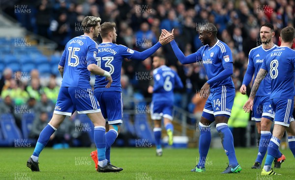 080117 - Cardiff City v Fulham - FA Cup 3rd Round - Anthony Pilkington of Cardiff City celebrates scoring a goal with Souleymane Bamba by Chris Fairweather/Huw Evans Agency