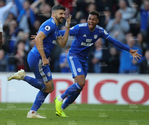 201018 - Cardiff City v Fulham, Premier League - Callum Paterson of Cardiff City celebrates with Josh Murphy of Cardiff City after scoring the third goal